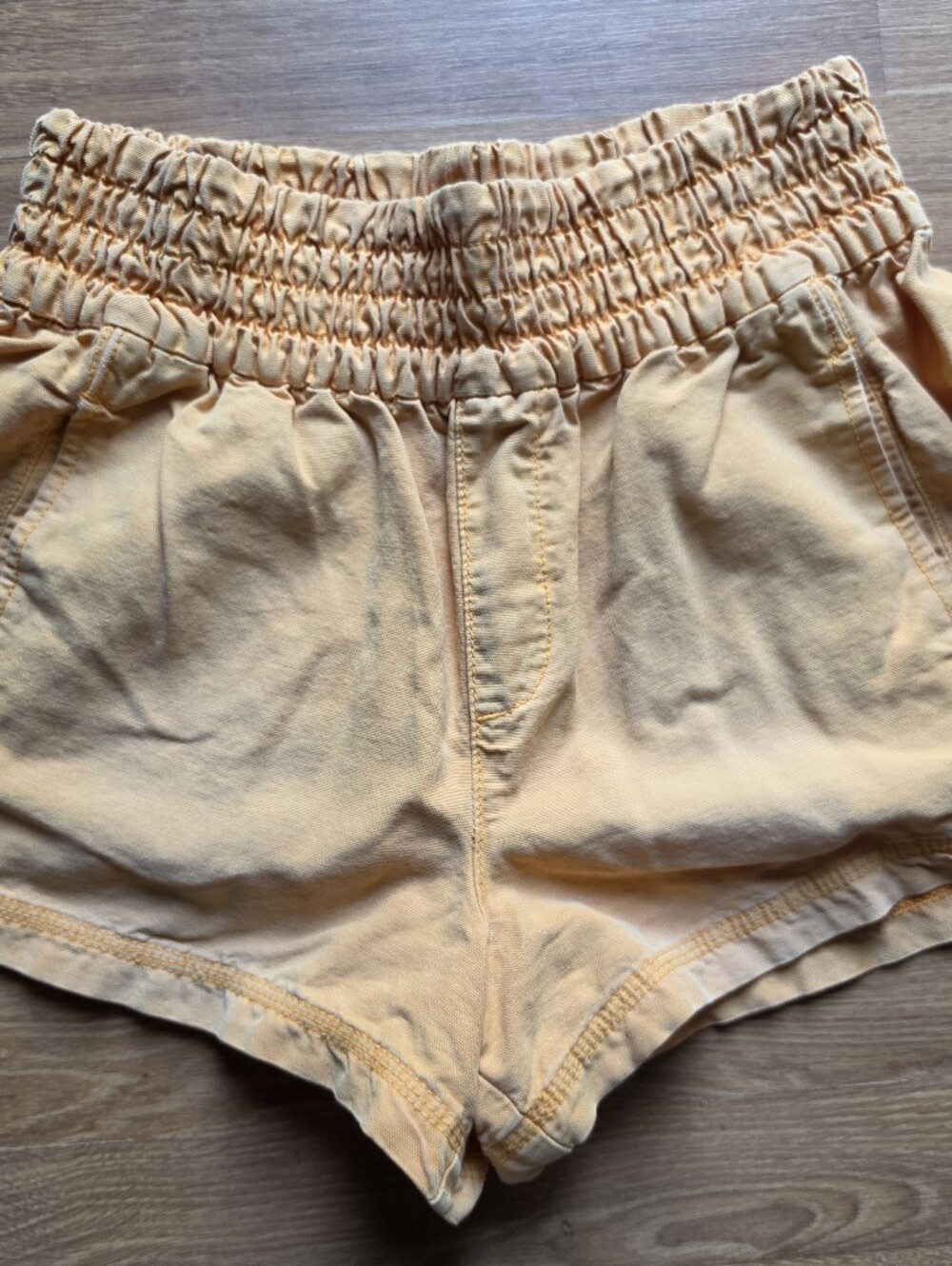 aerie Smocked High-Waist Peach Shorts